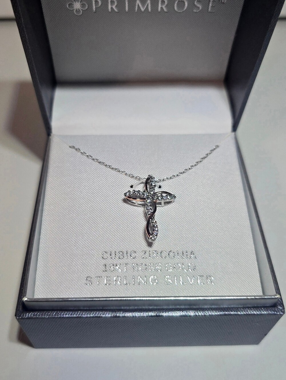 Primrose Sterling Silver Twisted Cross Pendant Necklace Two-Tone Jewelry NIB